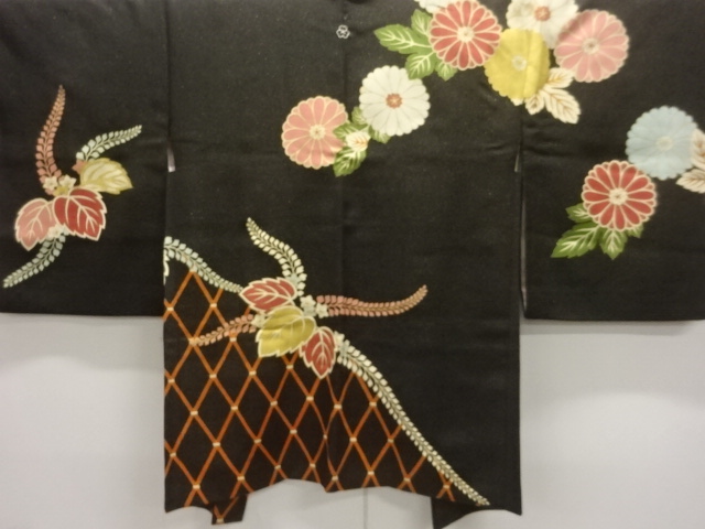 和服】本場結城紬 手織り絵絣 ちょうちょと花 和服】本場結城紬 手織り